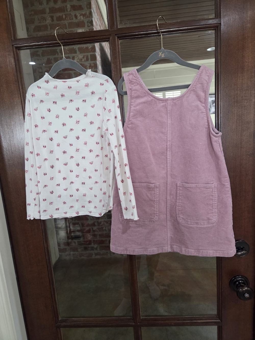H&M Pink Corduroy Pinafore with White Floral Top